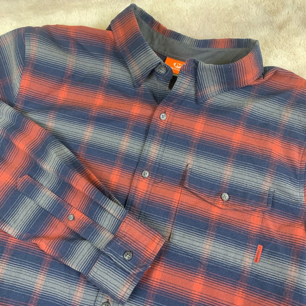 Merrell Mens XXL SelectWick Plaid Button Down‎ Shirt Red Blue JMF23491 Hiking